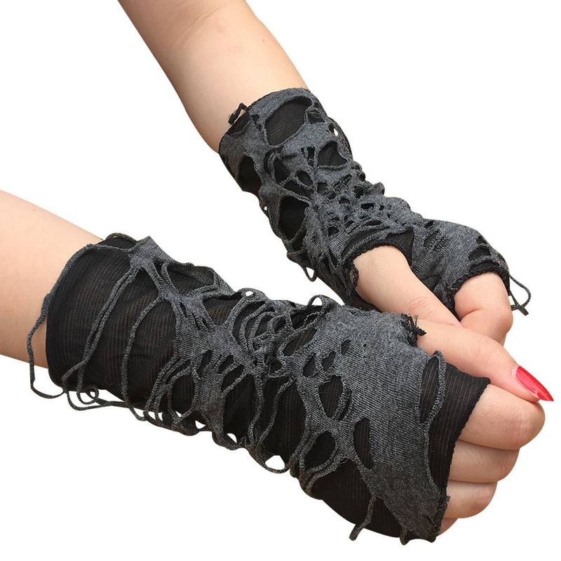 Mănuși de Halloween pentru cerșetori, negre, rupte, punk, întunecate, pentru petrecere, cosplay, accesorii pentru haine, mănuși, personalitate la modă_voghion.com
