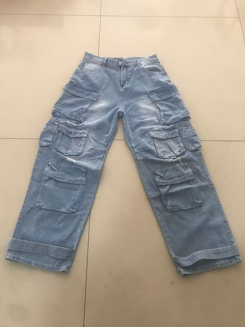 Women's Clothing Multi-pocket Hole Fashion Casual Workwear Jeans_voghion.com