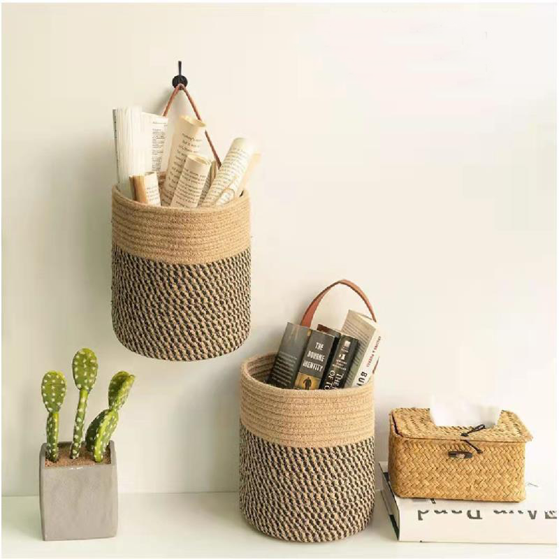 Nordic Knitting Basket Cotton Knitting Wall Hanging Basket Storage Basket Hanging Debris Small Portable Cosmetic Creative Basket_voghion.com