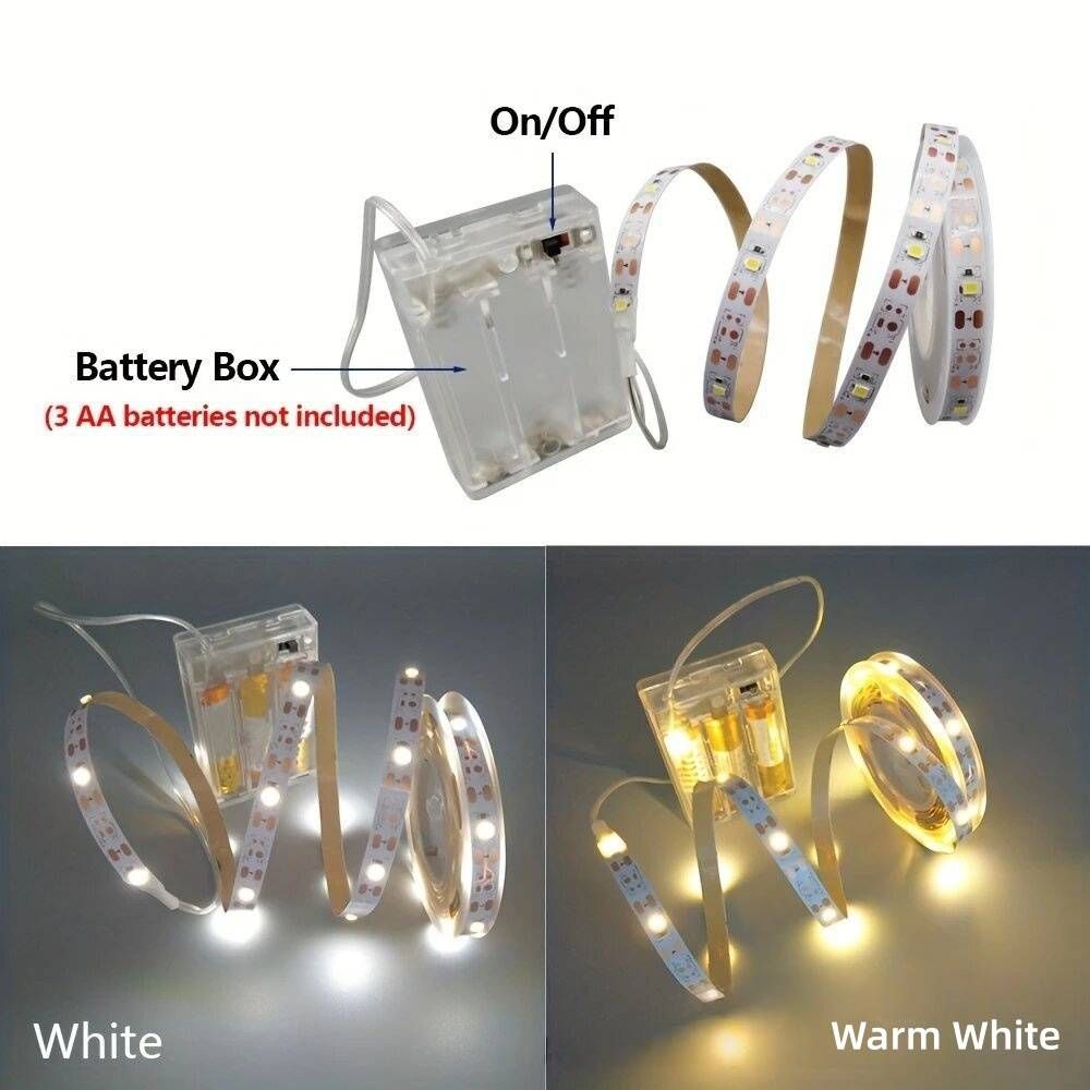Batteriebetriebene 5-V-LED-Lichtstreifen – weißes und warmes Licht, kein Stecker erforderlich für TV-Hintergrundbeleuchtung, Partys, DIY-Dekoration im Schlafzimmer (1 m/2 m/3 m/5 m Optionen)_voghion.com