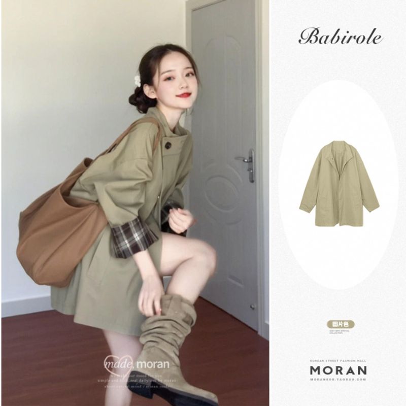 British Style High-End Plaid Color-Block Trench Oversized Autumn New Lazy Loose Coat For Women_voghion.com