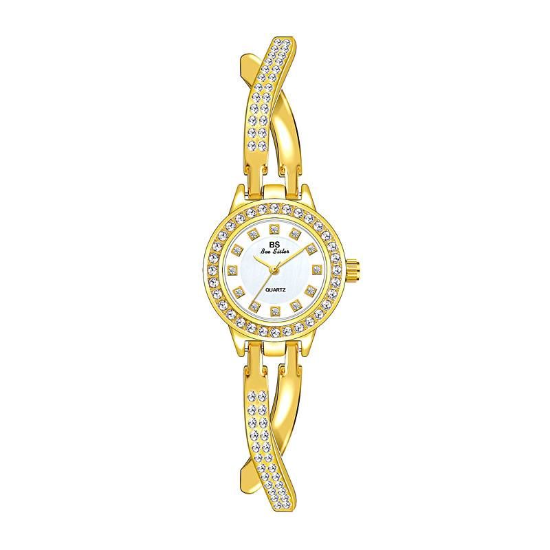 Reloj de pulsera de lujo con diamantes para mujer de BS, reloj dorado de acero inoxidable, regalo_voghion.com