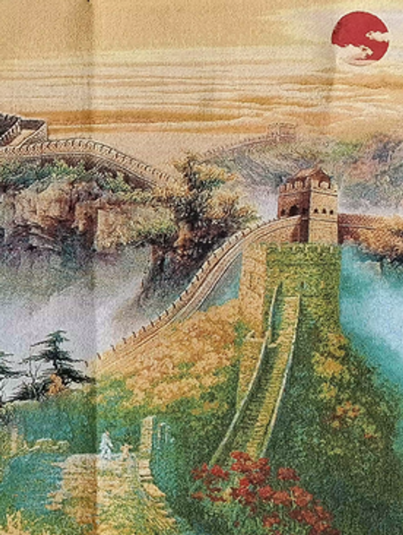 Pictură murală cu broderie populară chinezească din mătase, dimensiunea super, 1,6 m, vultur și Marele Zid, Thangka Tangka_voghion.com