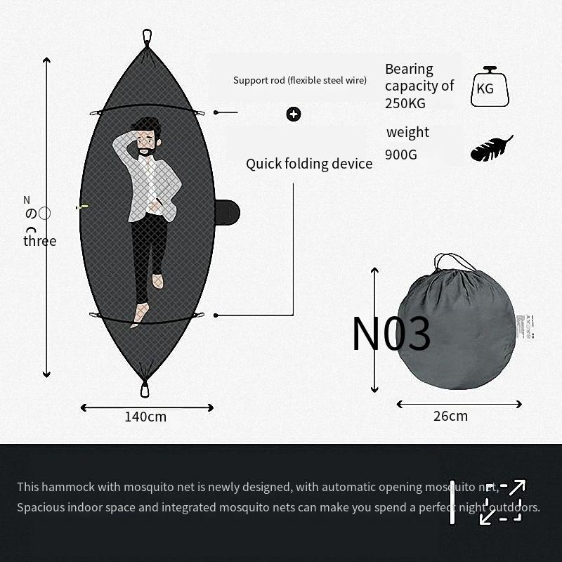 Automatic quick opening hammock with mosquito net outdoor single and double nylon cloth camping pole mosquito net hammock mosquito hammock_voghion.com