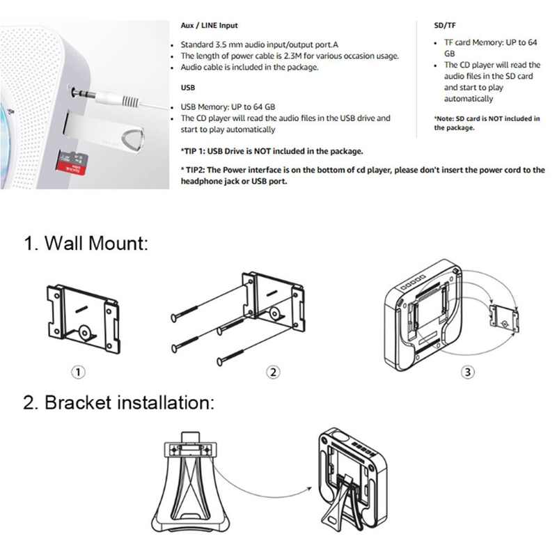 Byteuni Bluetooth Tragbarer Heim-CD-Musikplayer mit Fernbedienung, Timer, eingebauten Lautsprechern und LED-Anzeige, FM-Radio-Boombox (nicht wiederaufladbar)_voghion.com
