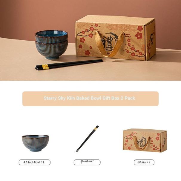 Coffret cadeau en céramique pour la Fête de la Mi-Automne – Bols à riz émaillés bleu four avec baguettes (Ensembles de 2/4/6 pièces, compatibles micro-ondes)_voghion.com