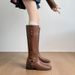 Dicke lange neue neue Damen Herbst Winter High-End braun High Tube Westernstiefel_voghion.com