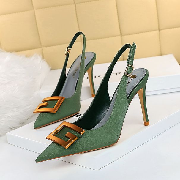 1932-8 Sexy Nightclub Slim Super High Heels, Shallow Toe, Pointed Back Strap, Hollow Metal Buckle Single Shoes_voghion.com