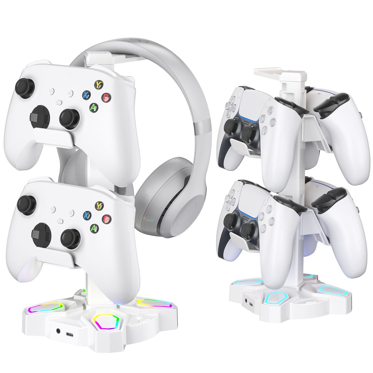 Support de manette Hub, support rotatif pour casque audio avec 9 modes d'éclairage et 2 ports de chargement USB Type-C_voghion.com