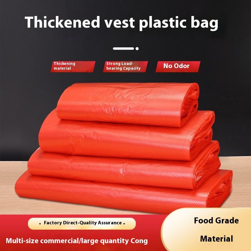 Red Plastic Large Thickened Disposable Market Vest Handheld Fruit Vegetable Convenient Bag_voghion.com