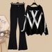 Women's Plus Size Knit Sweater & Flared Pants Two-Piece Set - Slimming Autumn Outfit, Casual Comfort & Stylish Coverage_voghion.com
