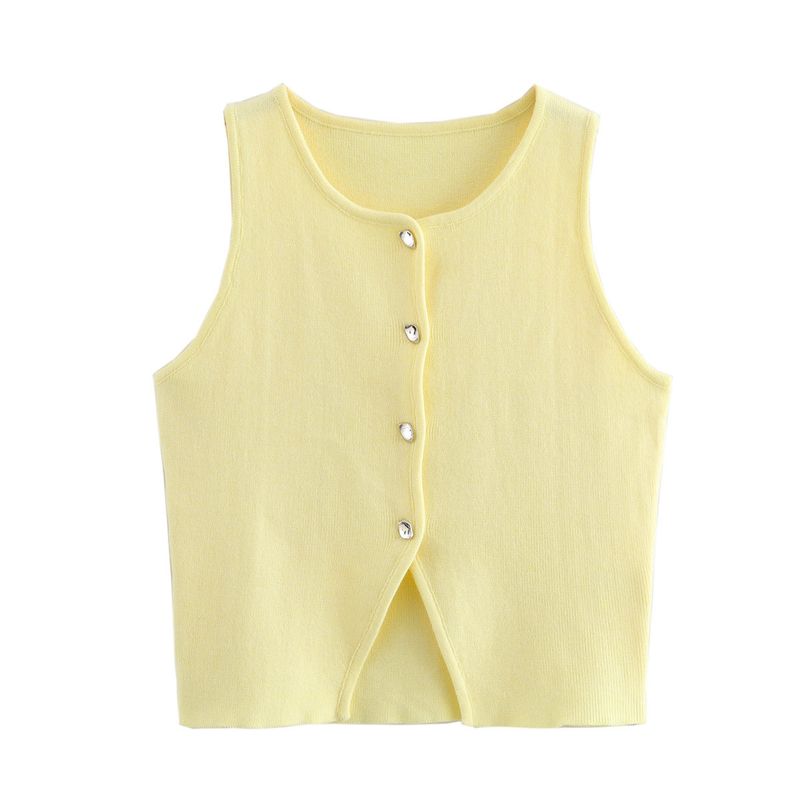 Vêtements pour femmes 2024 automne et hiver nouvelle mode haut gilet court à aiguille plate bicolore_voghion.com