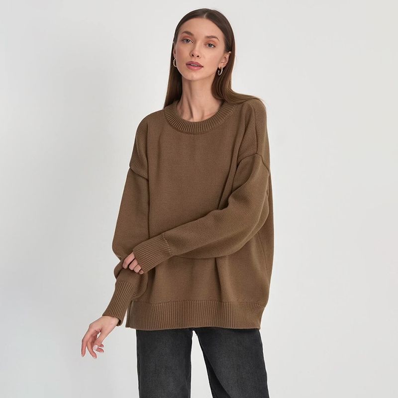 Solid color sweater, autumn and winter new collection, feminine temperament, versatile for commuting, loose fit, round_voghion.com