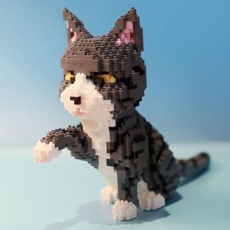 Gato persa cinza gatinho animal sentado modelo de animal de estimação faça você mesmo mini blocos de diamante tijolos brinquedo de construção para crianças presente sem caixa_voghion.com
