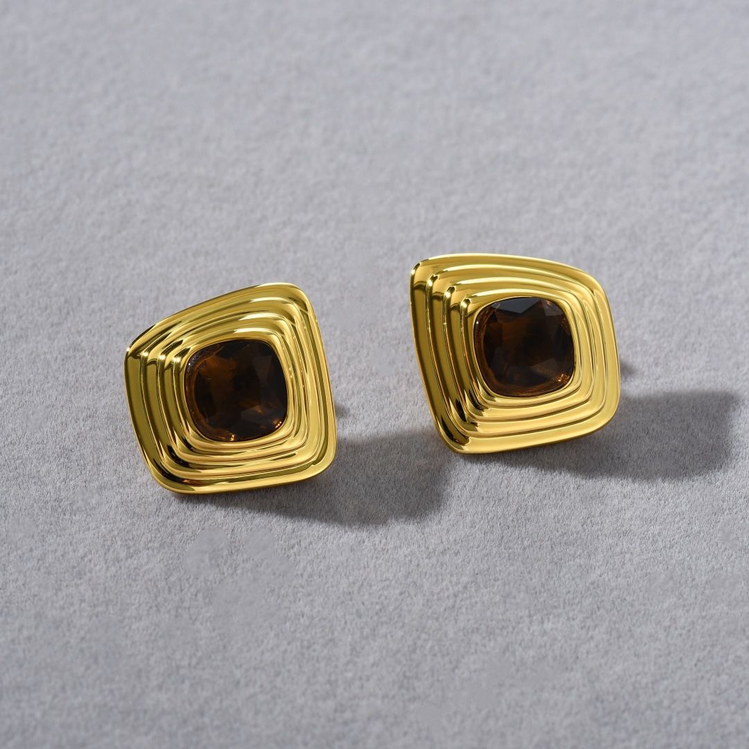 Damenschmuck: Geometrische, quadratische Zirkonia-Ohrringe mit Stiften aus 925er Sterlingsilber, minimalistisches und einzigartiges Design für alltägliche Eleganz_voghion.com