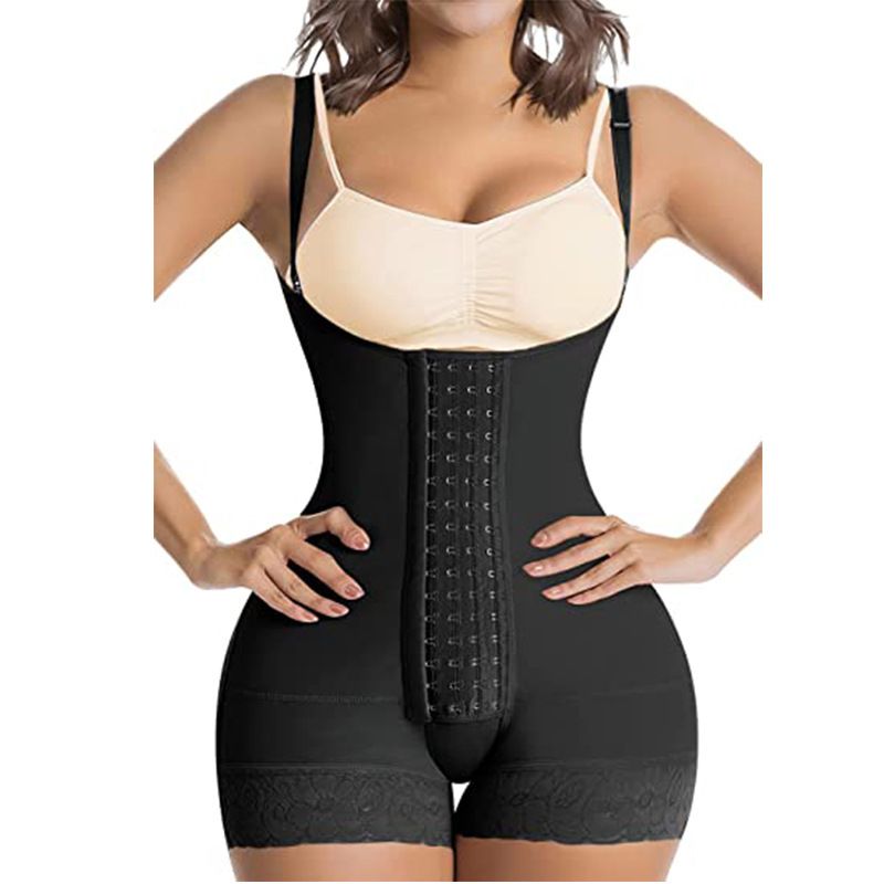 Rits buikbroek bodysuit korset taille 4-breasted dubbellaagse mesh ademende bodyvormende jumpsuit_voghion.com