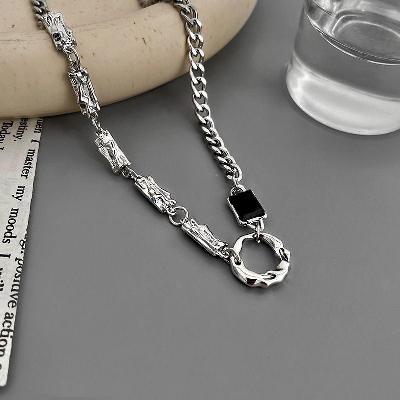 Collana unisex con design di nicchia irregolare, in acciaio al titanio nero, con cerchi geometrici, alta qualità, gioielli di qualità_voghion.com