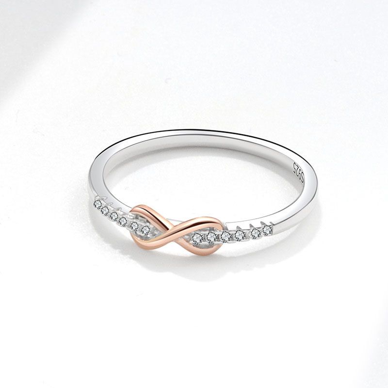 Anello da donna in argento S925, piccolo e fresco, a forma di 8, con zircone intarsiato, semplice e alla moda, con una sola fila di anelli._voghion.com