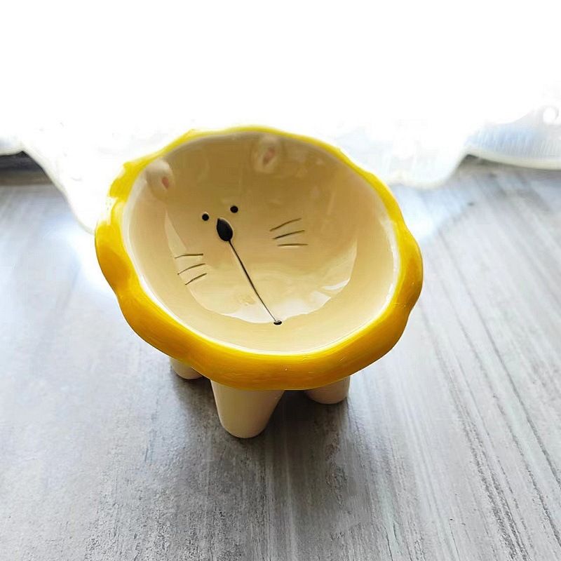 Nouveau bol pour chat à pied haut en céramique avec dessin animé de lion pour animaux de compagnie, bol universel et facile à nettoyer pour nourriture pour chien_voghion.com