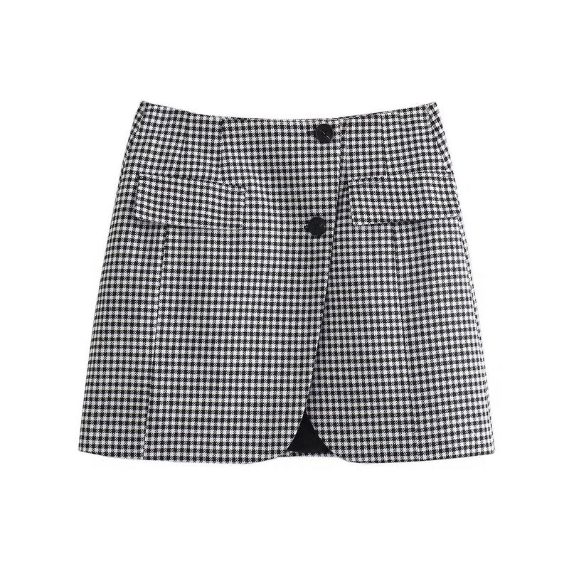 Vêtements pour femmes automne femmes court pied-de-poule Blazer + taille haute Mini jupe ensemble 8BS9825_voghion.com