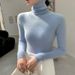 Women's Semi-Turtle Neck Knit Sweater - Core-Spun Yarn Fabric, Warm Winter Pullover, Slim Fit Long Sleeve Top For Layering, Elegant & Versatile_voghion.com