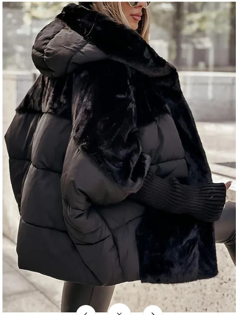 Locker geschnittene Steppjacke für Damen mit Patchwork-Design, warmer Wintermantel für Streetwear-Mode, Schwarz/Hellbraun/Grau/Dunkelkhaki, S-XXXL_voghion.com