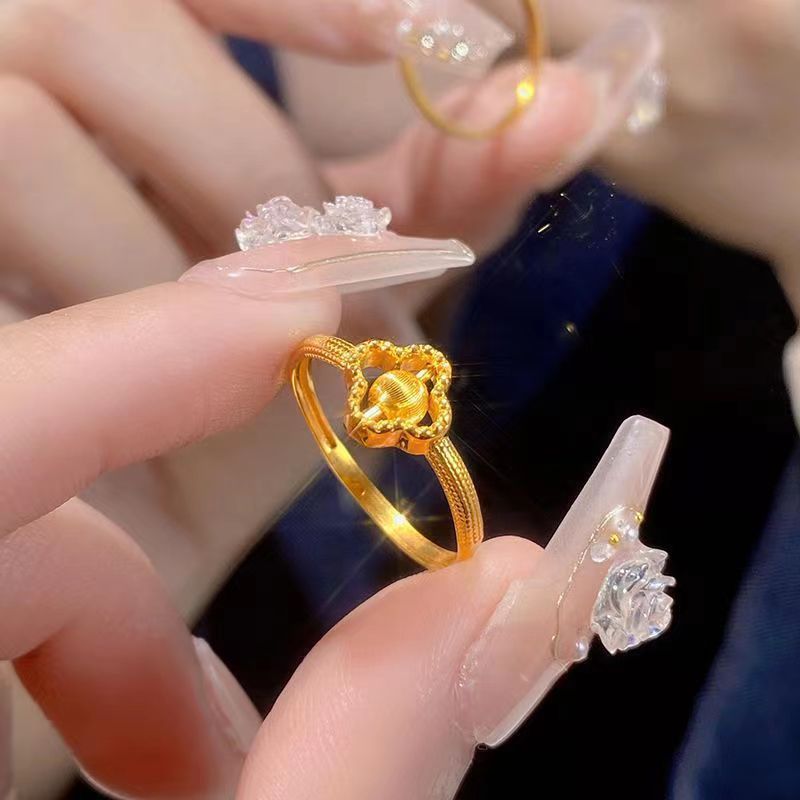 Perline di trasferimento anello quadrifoglio placcato oro moda occhi di gatto colore oro anello vivo_voghion.com