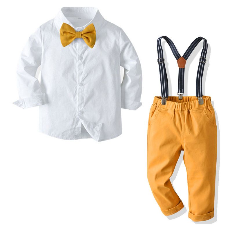 Children's new boys' long-sleeved lining front overalls four-piece set children's baby gentleman's dress banquet for the start of school_voghion.com