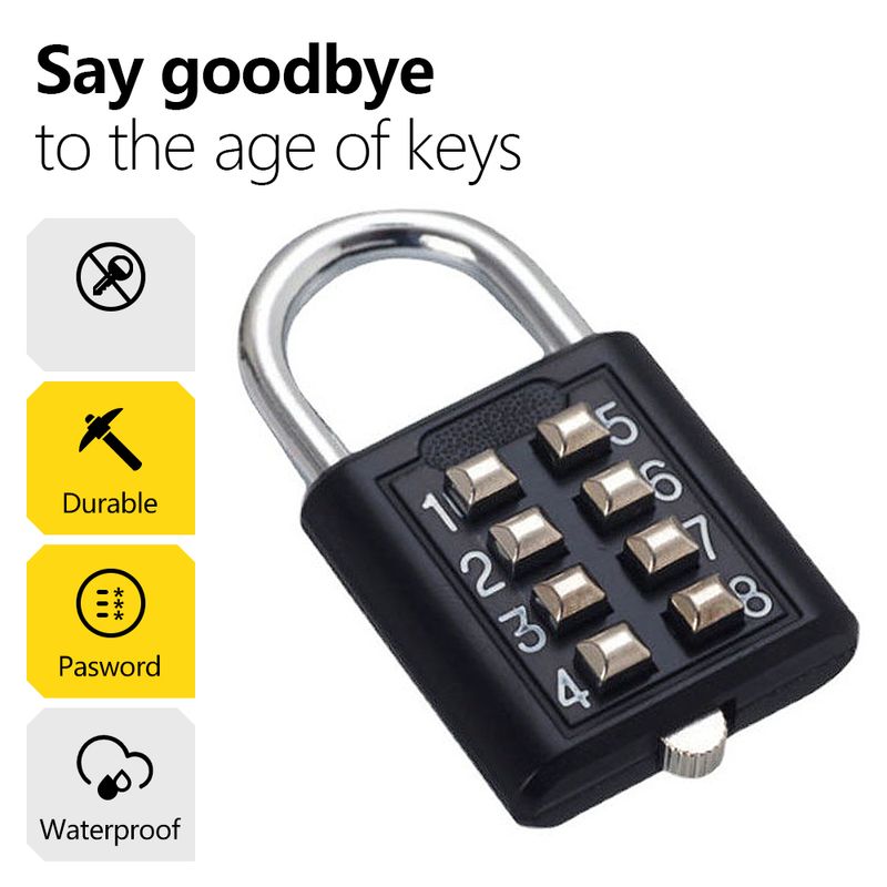8-digit Combination Outdoor Button Waterproof Fixed Random Code Padlock Zinc Alloy Luggage Travel Smart Lock With No-Key Anti-theft_voghion.com