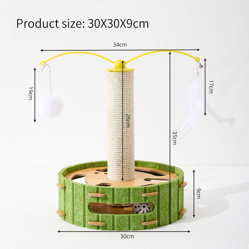 Toy Teaser Wand Self-Entertainment Gadget With Feather Cat Scratching Post Durable Rotating Ball Water Wood_voghion.com
