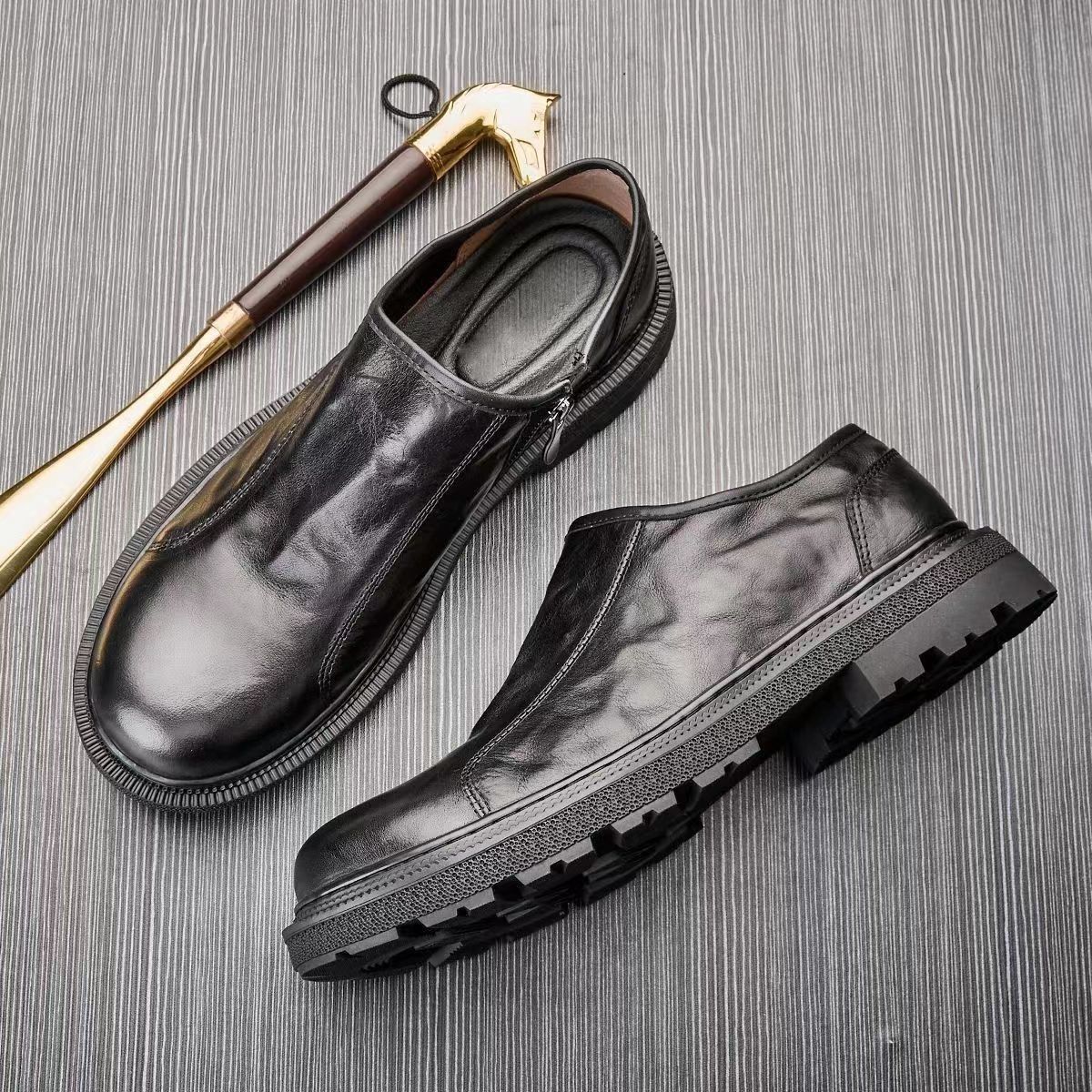 Glide Glide Single Breathable Export Genuine Top Layer Cowhide Wide Foot Casual Men's Youth Business Leather Shoes_voghion.com