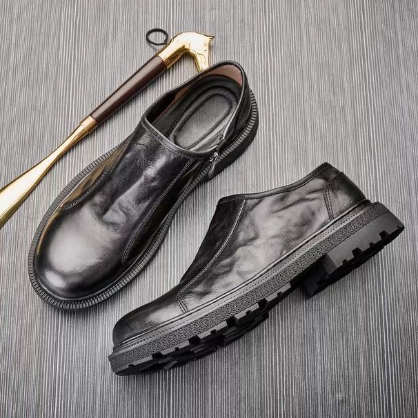 Glide Glide Single Breathable Export Genuine Top Layer Cowhide Wide Foot Casual Men's Youth Business Leather Shoes_voghion.com