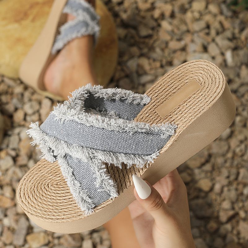 Denim Comfortable Tassel Cross Summer Fashion Outwear Women's Sandals Slippers_voghion.com