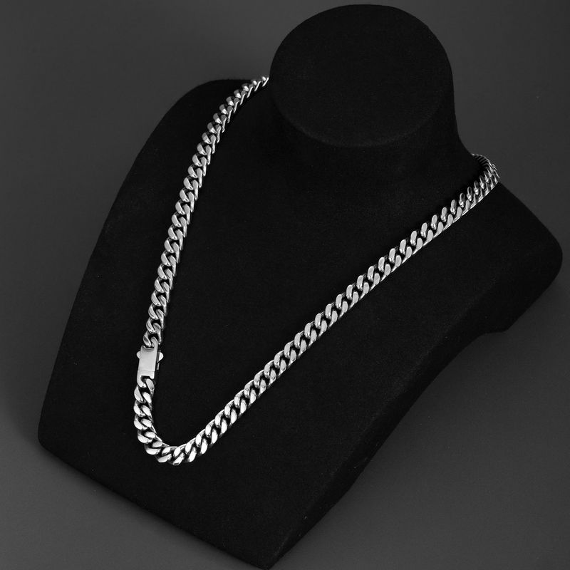 Collana con catena cubana in acciaio al titanio e gioielli da uomo, in acciaio inossidabile, con fibbia cubana lucida a quattro lati, criptata, di alta qualità._voghion.com