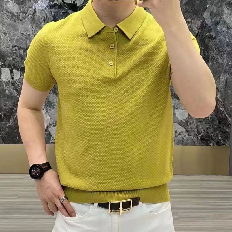 Polo estiva da uomo nuova europea Business leggera moda di lusso slim fit manica corta trendy tinta unita ananas_voghion.com