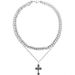 Nuova collana a doppio strato con croce in stile minimalista, versatile e di alta qualità, girocollo unisex con catena cubana._voghion.com