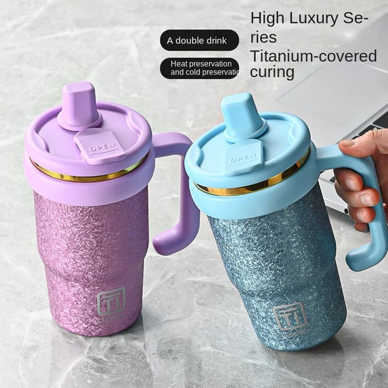 BTCL Summer Large Capacity Ice Flower Titanium Thermos Cup Double Drinking Water Cup Portable Ice Cup_voghion.com