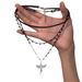 Collier pendentif croix aile cristal cuir ensemble trois pièces chaîne de clavicule de style sombre conception de niche Sense Choker pour_voghion.com