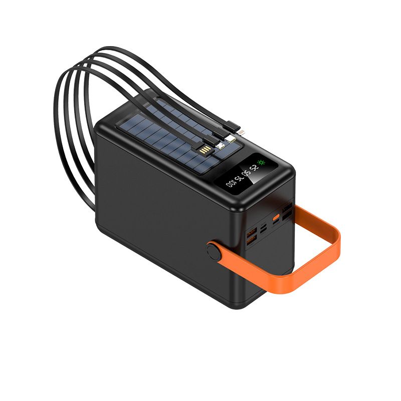 Rugged Solar Power Bank 80000mAh With Built-in Cables & LED Light - High Capacity Portable Charger For Outdoor Adventures, Travel, Emergency Backup_voghion.com