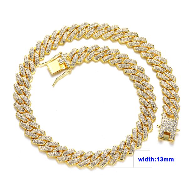 13MM Rhombus Prong Cuban Link Chain 2Row Iced Out Rhinestones Rapper Necklaces Bracelet For Men Women Choker men Jewelry_voghion.com