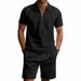 Unbeatable Quality Set Of Short Sleeved Shorts For Men's Summer Versatile Waffle Style Solid Color Casual Loose Collar T-shirt Set_voghion.com