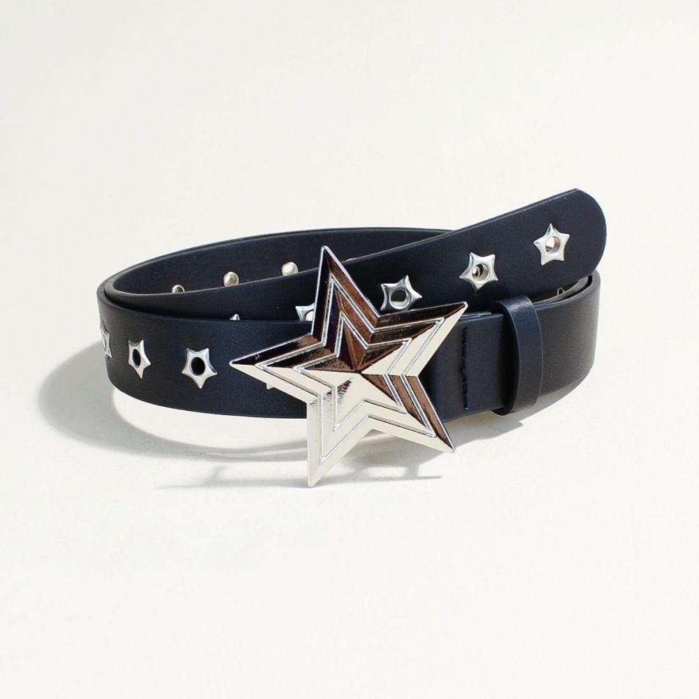 Gürtel im Punk-Stil mit Nieten und Sternen – Verstellbarer Hüftgurt mit hohlem Design und Dornschließe | Gothic-Modeaccessoire für Hosen und Jeans_voghion.com