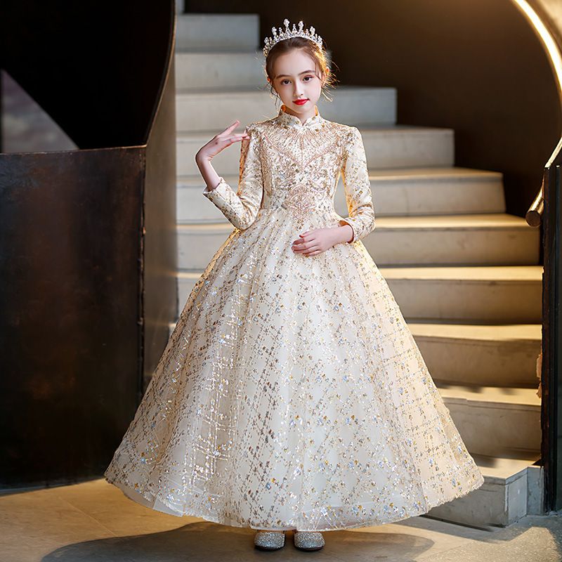 Kinderkleidung Mädchenkleid Geburtstagsprinzessinnenkleid Sommer Neues Blumenmädchen Flauschiges Garn Kinder Gastgeber Klavierauftritt Kostüm_voghion.com