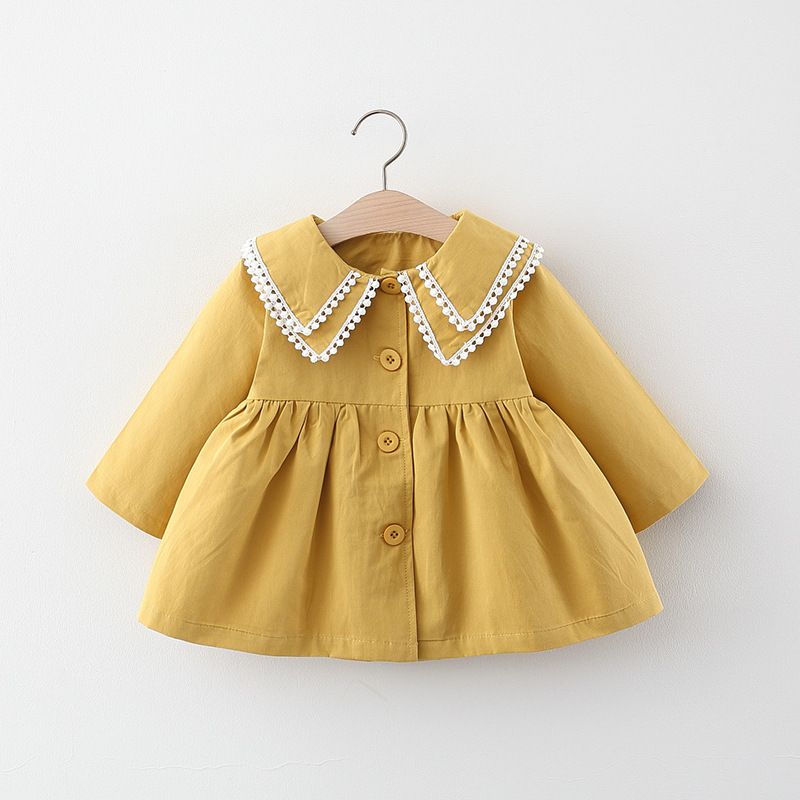 Piger blonde blonde dobbelt krave ensfarvet trenchcoat til børn_voghion.com
