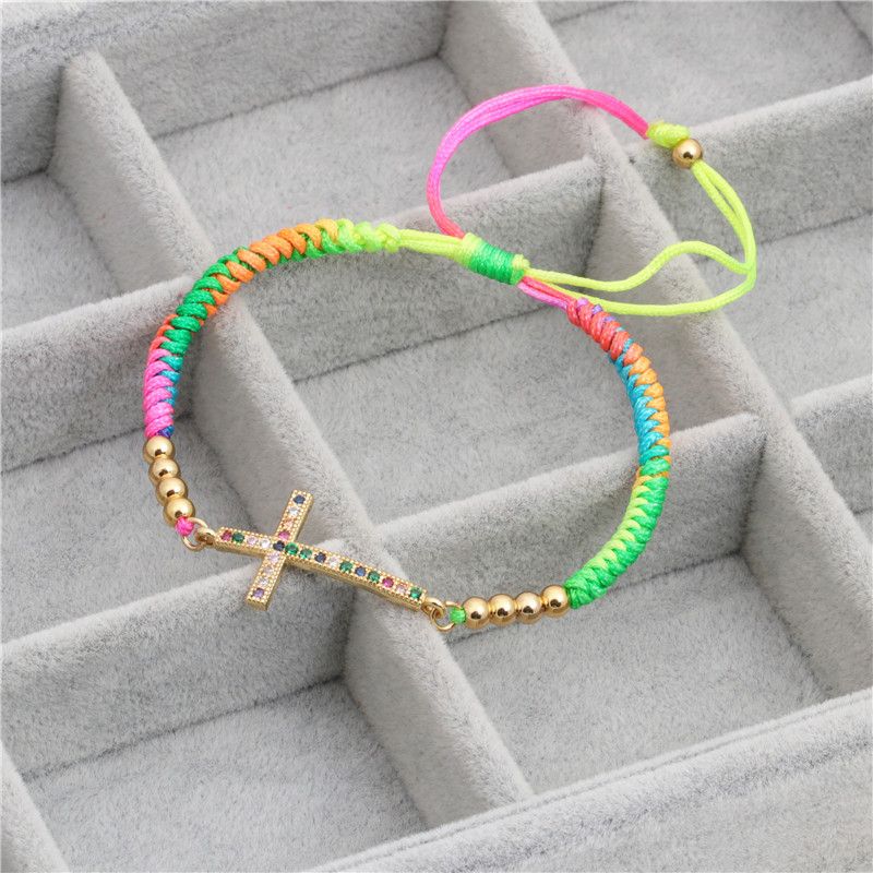 Rope Copper IG Style Inlay Geometric Cross Zircon Bracelets_voghion.com