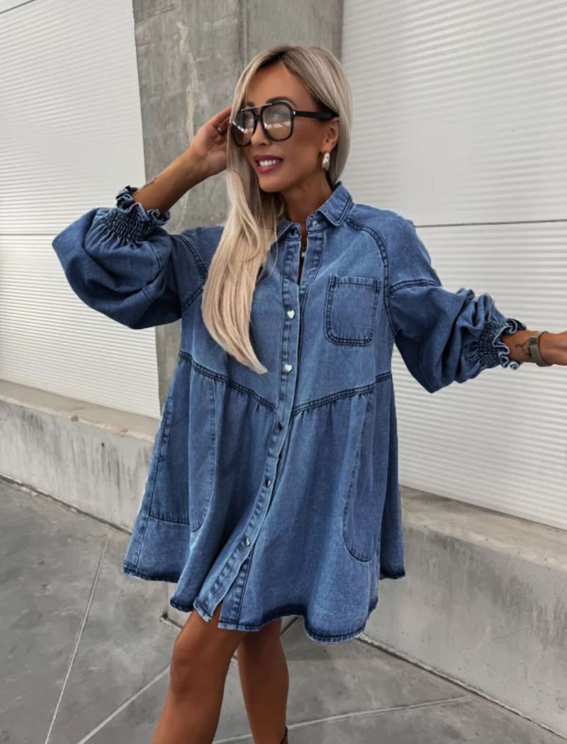 Women's Clothing Russian Women's Clothing New Spring And Summer Shirt Button Denim Long Sleeved Dress Loose_voghion.com