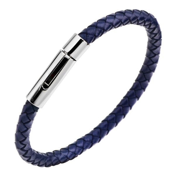 Bracciale da uomo alla moda, semplice, con fibbia in acciaio inossidabile, in pelle di mucca intrecciata, con motivo a scacchi e onda._voghion.com