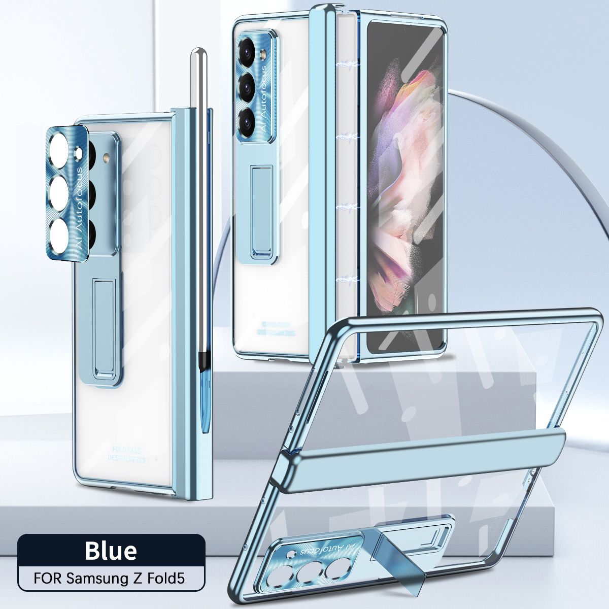 For Samsung Galaxy Z Fold 3 4 5 New Transparent Clear Stand Holder Three in One Screen Protector Film Phone Case Cover_voghion.com