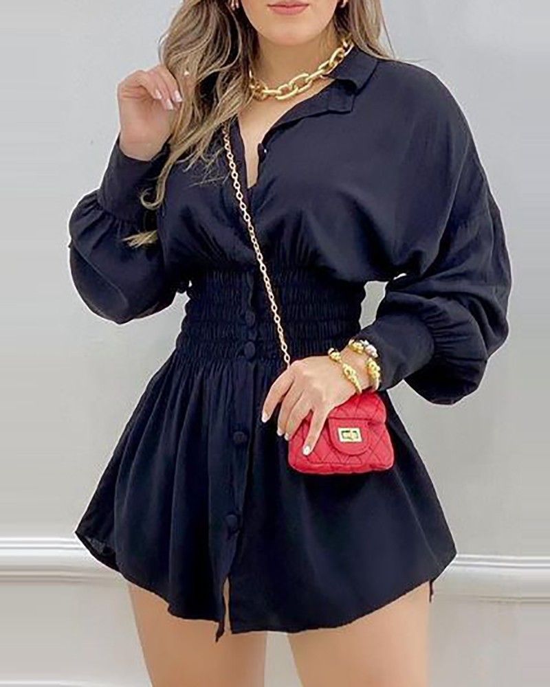 Camicia a maniche lunghe in vita piegata con stampa pendolare stile moda da donna_voghion.com