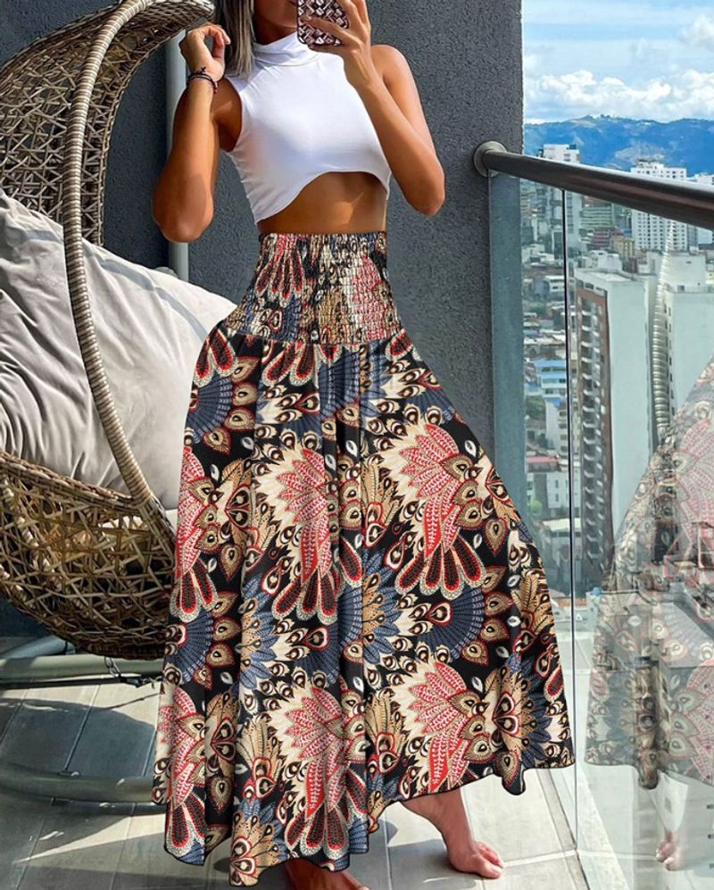 Fustă casual cu talie înaltă, cu imprimeu floral, pentru femei_voghion.com